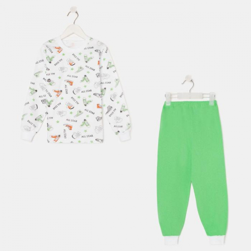 Пижама для мальчика НАЧЁС, цвет белый/зелёный, рост 98 см