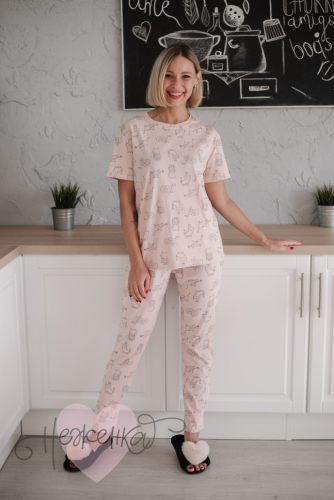 Женская пижама ЖП 072 (кошки на розовом)