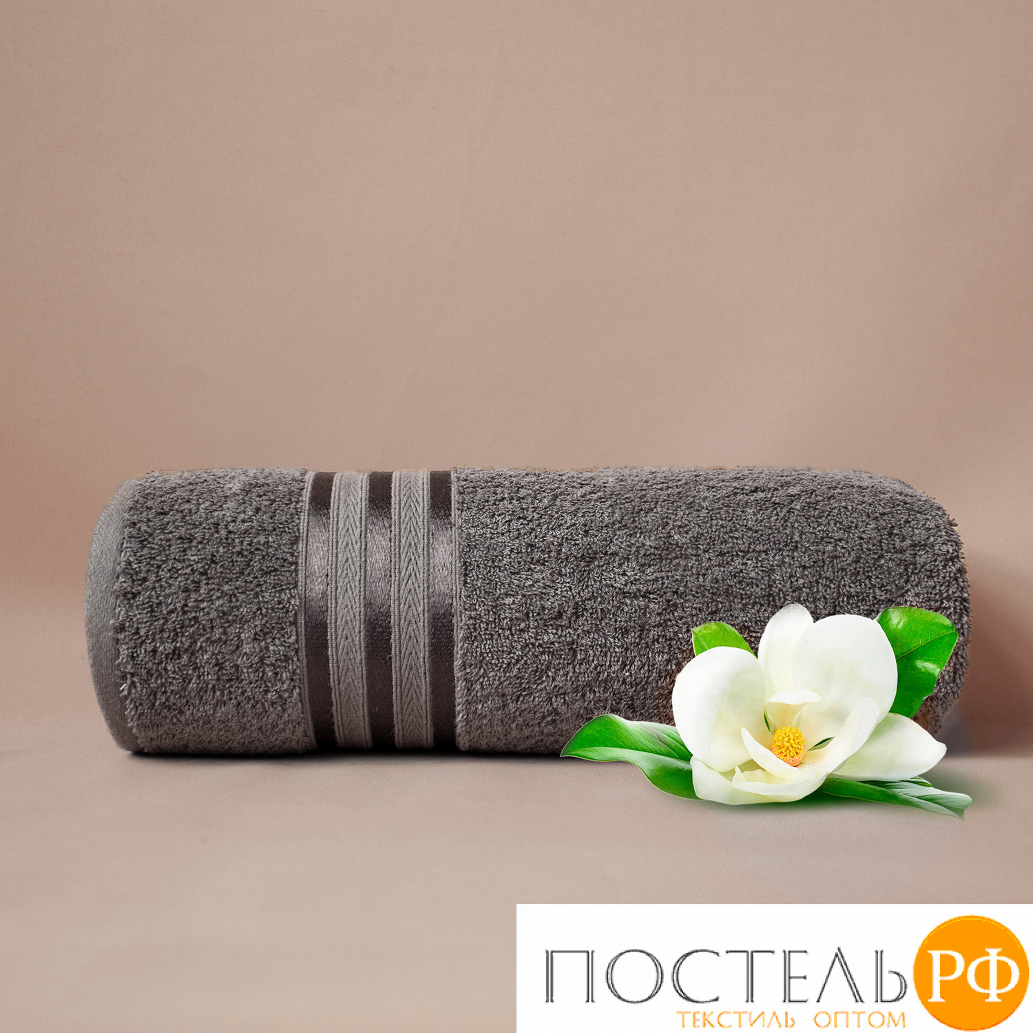 Полотенце (однотон) 50х80 см-2 шт Dome Harmonika Махра 440 г/м2 1121 Серый (с серой лентой)