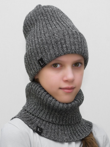 Комплект весна-осень для девочки шапка+снуд Ники (Цвет серо-черный меланж), размер 52-56