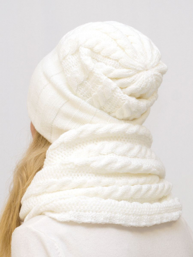 Комплект зимний женский шапка+снуд Марта (Цвет белый), размер 56-58, шерсть 30%