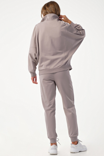 Костюм спортивный оверсайз с брюками из трикотажа серый
