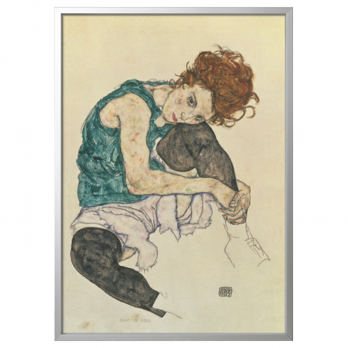 BJÖRKSTA БЬЁРКСТА, Картина с рамой, Сидящая женщина с согнутым коленом/цвет алюминия, 78x118 см
