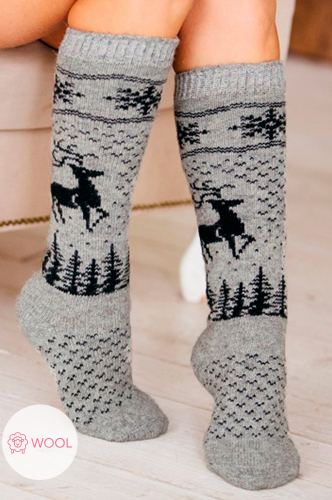 Бабушкины носки, Шерстяные женские гольфы со снежинками и оленями