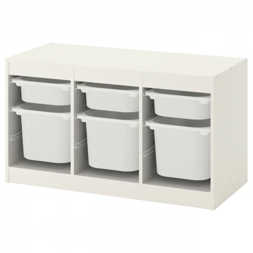 TROFAST ТРУФАСТ, Комбинация д/хранения+контейнеры, белый/белый, 99x44x56 см