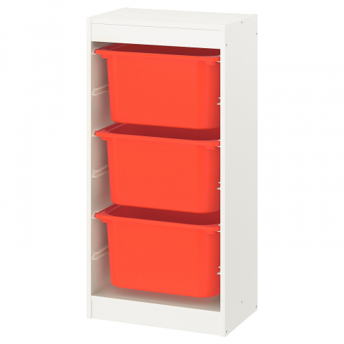 TROFAST ТРУФАСТ, Комбинация д/хранения+контейнеры, белый/оранжевый, 46x30x94 см