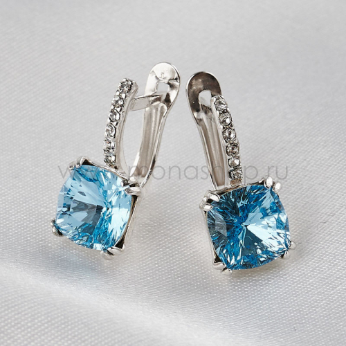 Серьги Сияние бриллиантов с голубыми кристаллами Swarovski