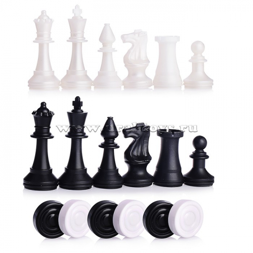 Шахматы обиходные пластиковые + шашки с шахматным полем (картон) в пакете