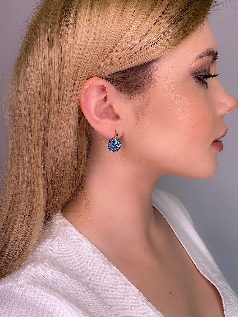 Серьги из серебра с голубыми кристаллами Swarovski родированные 925 пробы 0042с-202