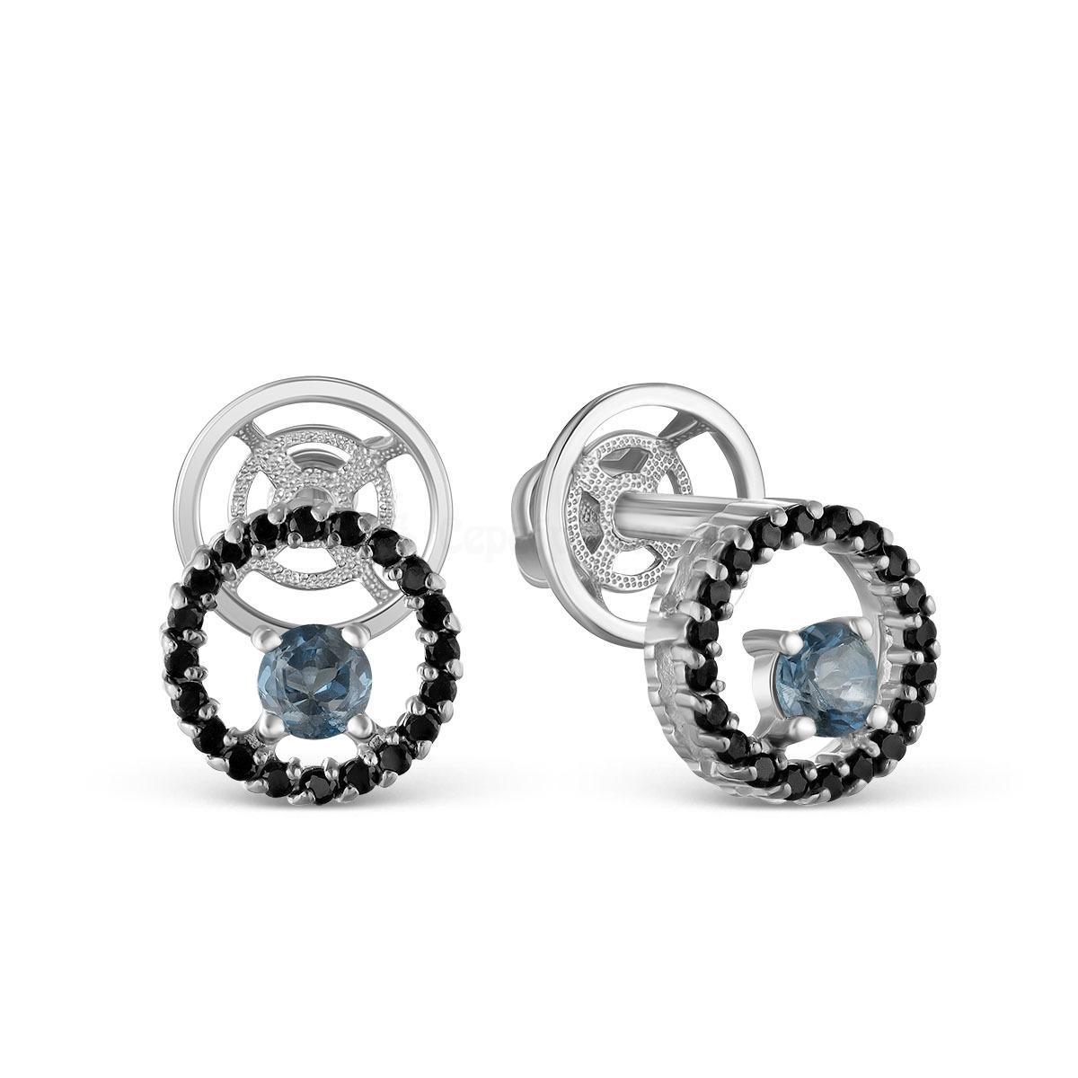 Серьги-пусеты из серебра с нат.лондон топазом и фианитами родированные 925 пробы С-3820рс411216