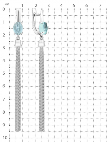 Серьги из родированного серебра с пл.кварцем цв. Sky Топаз 925 пробы С-2301-7рк102