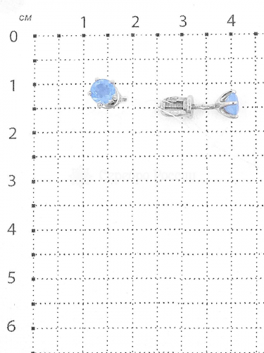 Серьги-пусеты из серебра с пл.кварцем цв.лунный голубой родированные 925 пробы 25003р131
