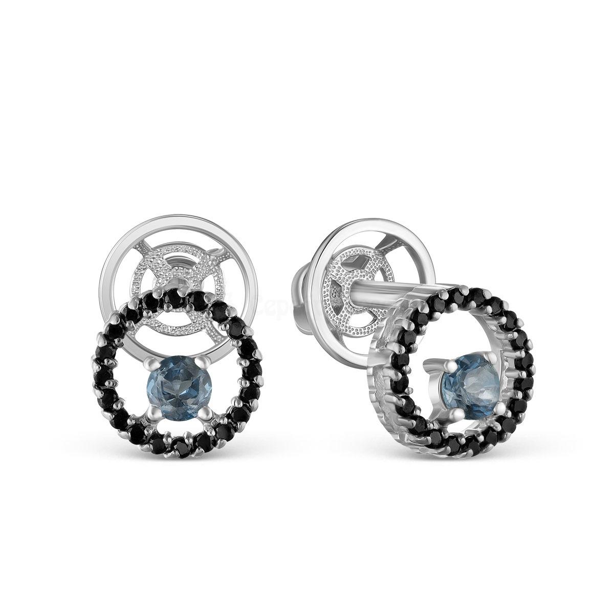 Серьги-пусеты из серебра с нат.лондон топазом и фианитами родированные 925 пробы С-3820рс411216