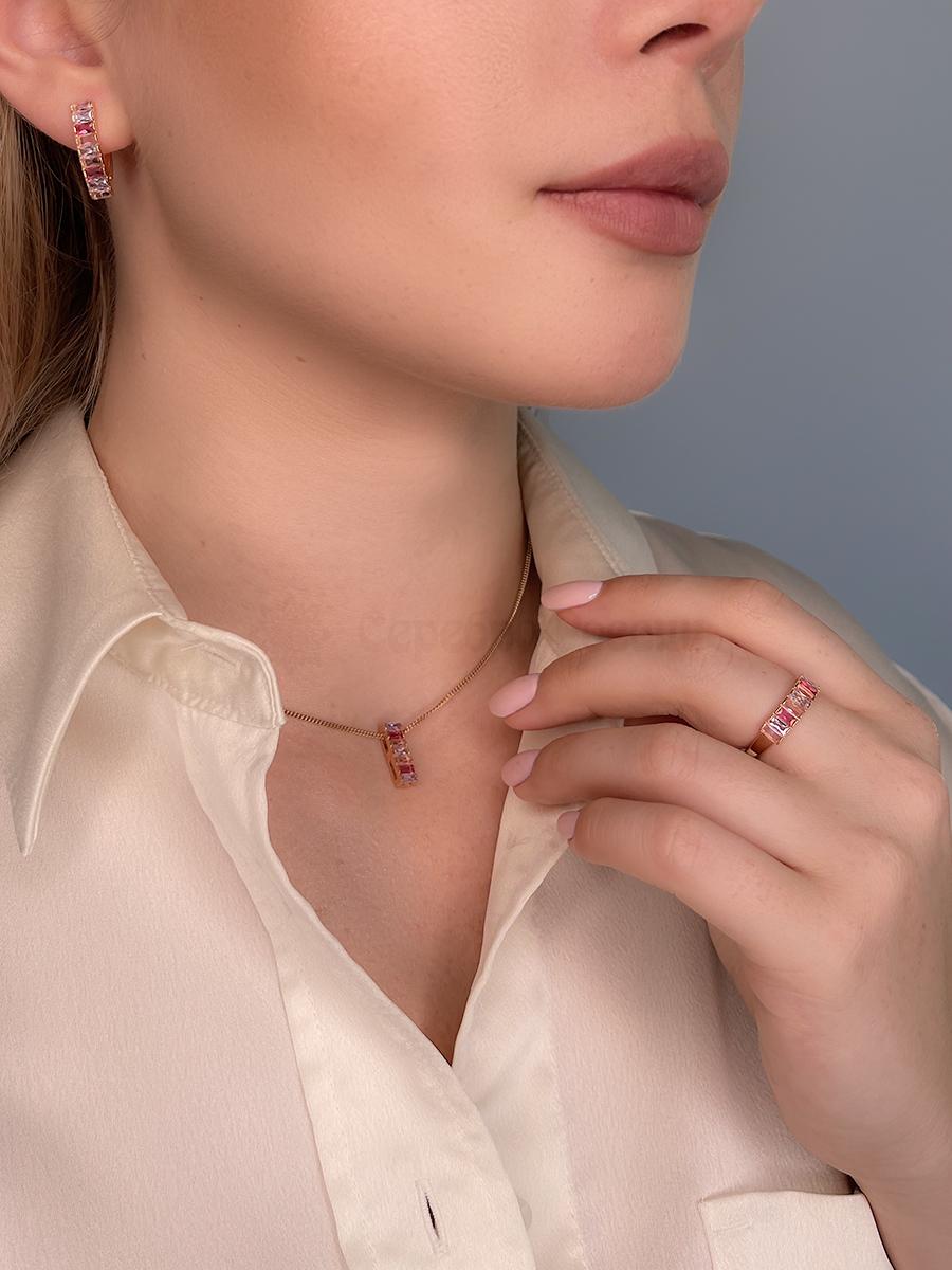 Серьги из золочёного серебра с пл.розово-голубым кварцем 925 пробы 2-199з1