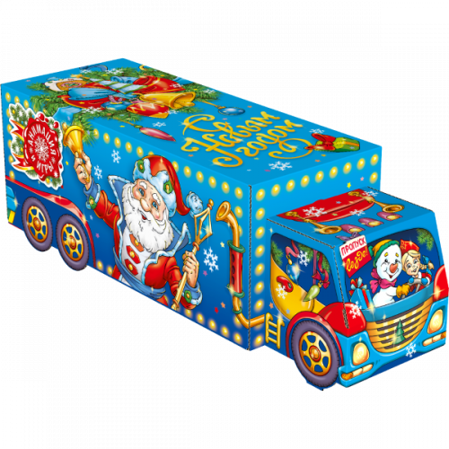 Коробка картонная для сладких подарков 11*11*36.5 см Машина Фура фанфары 1.1 кг МГК