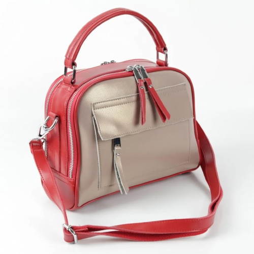 Женская кожаная сумка 78-1 Хаки-Ред-Сильвер Пинк