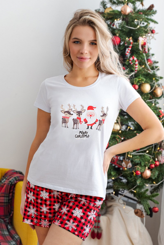 Пижама футболка с шортами ПЖ 029 (Олени/Снежинки)