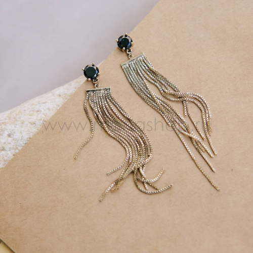 Серьги Интрига с цепочками-подвесками и черным камнем. mo*na