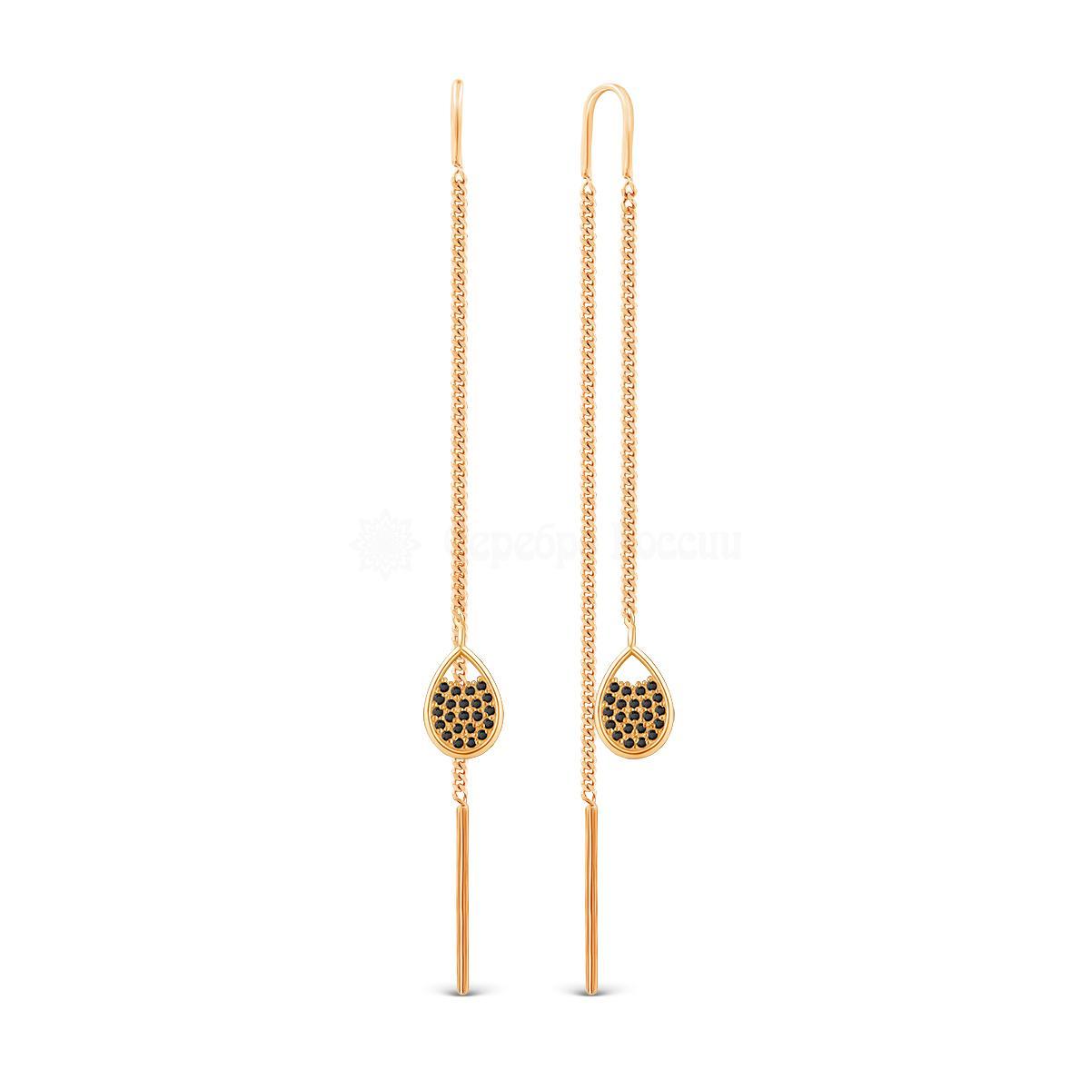 Серьги-продёвки из золочёного серебра с нат. шпинелью 925 пробы п7-689зч416