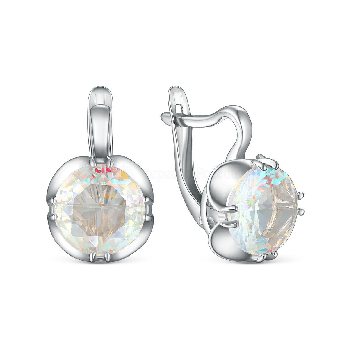Серьги из серебра с плавленым кварцем радужного цвета родированные 925 пробы 521-10-01р152