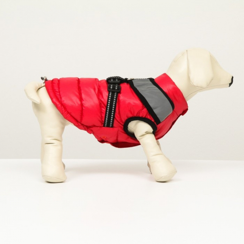 Куртка для собак со светоотражающей шлейкой,  размер 8 (ДС 23 см, ОГ 30, ОШ 22 см), красная