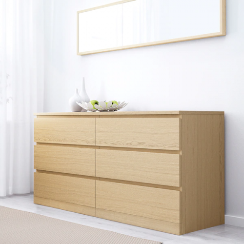 MALM МАЛЬМ, Комод с 6 ящиками, дубовый шпон, беленый, 160x78 см. ИКЕА
