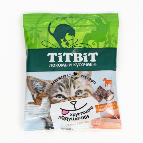 Хрустящие подушечки TitBit для кошек, с паетом из ягненка, 30 г