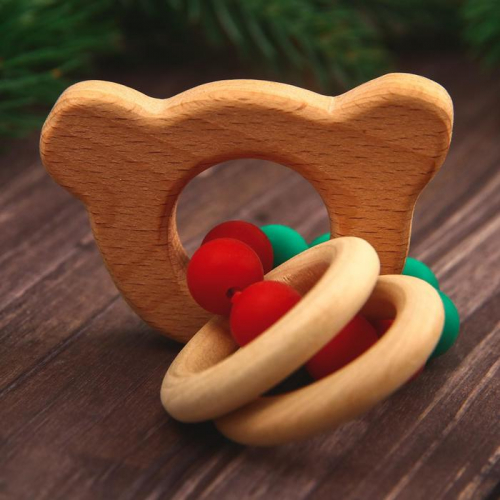 Подарочный набор «Дед Мороз», 2 предмета: держатель для соски-пустышки и грызунок-прорезыватель