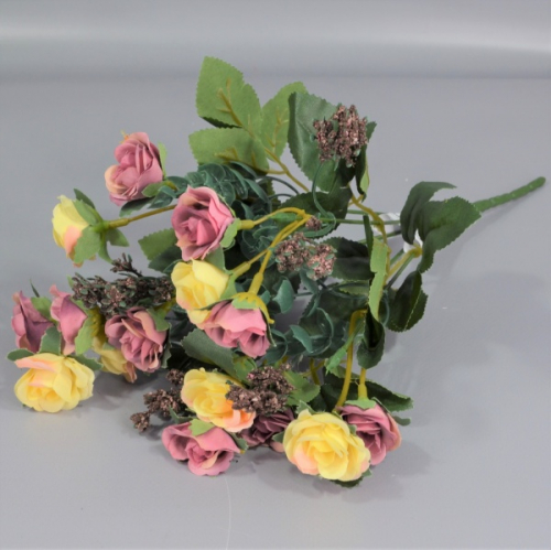 Букет роз садовых ткань лилово-молочный h30см (30-34)