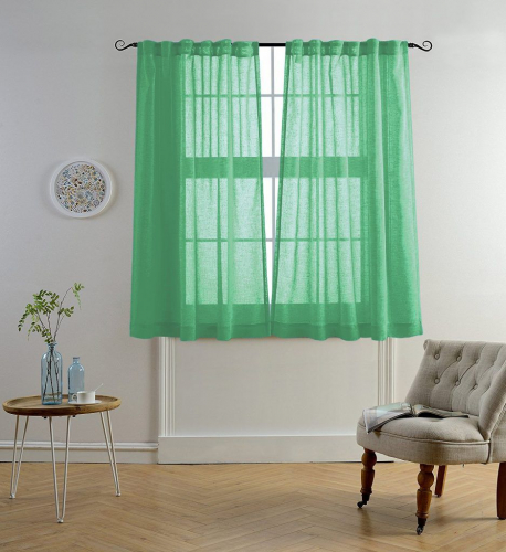 Короткий тюль вуаль на шторной ленте цвет зеленый - Арт - 6108
