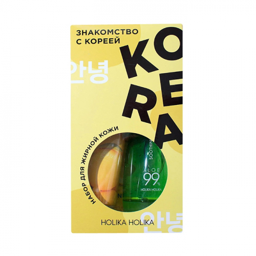 Набор для ухода за жирной кожей лица Знакомство с Кореей (гель 250 мл, пенка 120 мл, тканевая маска 20 мл) Holika Holika