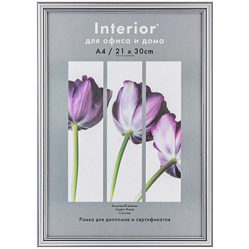 Рамка для сертификата Interior Office 21x30 (A4) 190 серебро, с пластиком