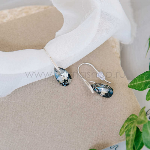 Серьги-капли Свечение с серыми кристаллами Swarovski
