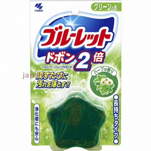 Bluelet Dobon W - Двойная очищающая и дезодорирующая таблетка для бачка унитаза с эффектом окрашивания воды, аромат трав, 120 гр (4987072071137)