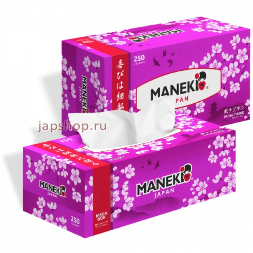 Maneki Sakura Салфетки бумажные с ароматом сакуры, 2 слоя белые, 21х19,6 см, 250 шт (4895228900456)