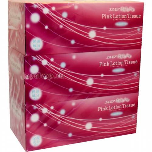 Kami Shodji ELLEMOI Pink Бумажные розовые двухслойные салфетки с коэнзимом Q10 180шт (спайка 3 пачки) (4971633002586)