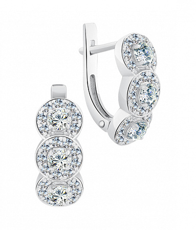 Серьги с фианитом родированные серебро 925*