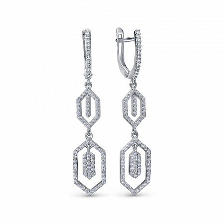 Серьги с фианитом родированные серебро 925*