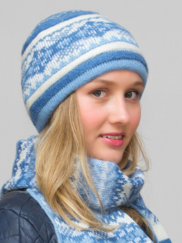 Комплект зимний женский шапка+шарф Альбина (Цвет молочный), размер 56-58, шерсть 50% , мохер 30%