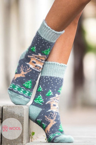 Бабушкины носки, Женские шерстяные носки с новогодним рисунком