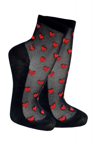 Гамма, Женские эластичные носочки с хлопковым следом и рисунком сердечки