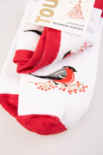 TOUCH, Красно-белые женскиеn носки со снегирями