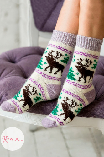 Бабушкины носки, Женские шерстяные носки с принтом-оленями