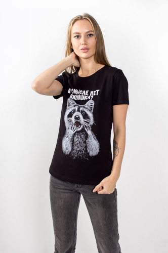 VGtrikotazh, Женская футболка с принтом енот и надписью Всмысле нет винишка?