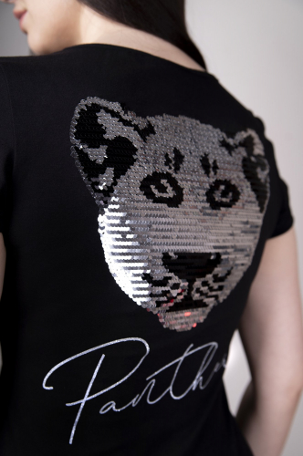 Натали 37, Женская футболка в оригинальном дизайне с рисунком пантеры из пайеток на спине