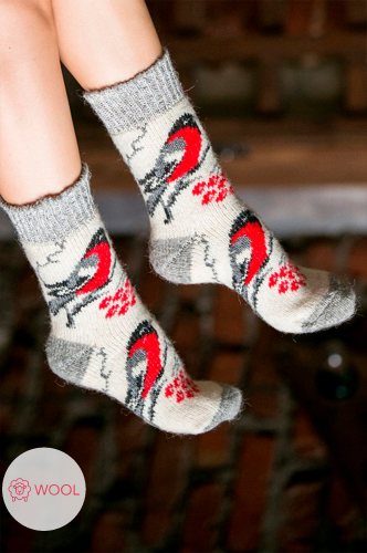 Бабушкины носки, Женские шерстяные носки с принтом - снегирями