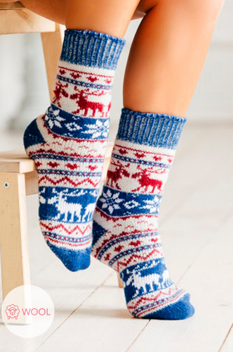 Бабушкины носки, Шерстяные женские носки со снежинками и оленями