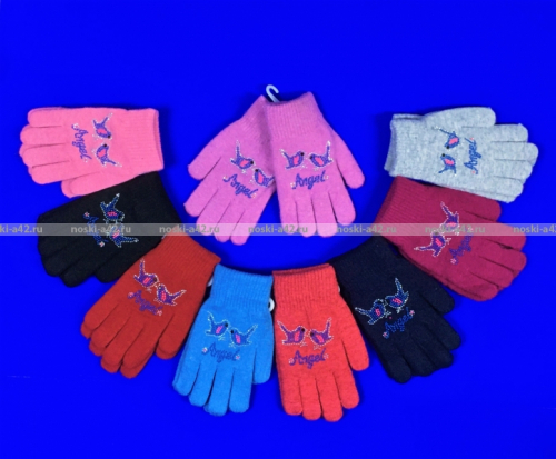 Перчатки двойные подростковые для девочек со стразами (16-17см)