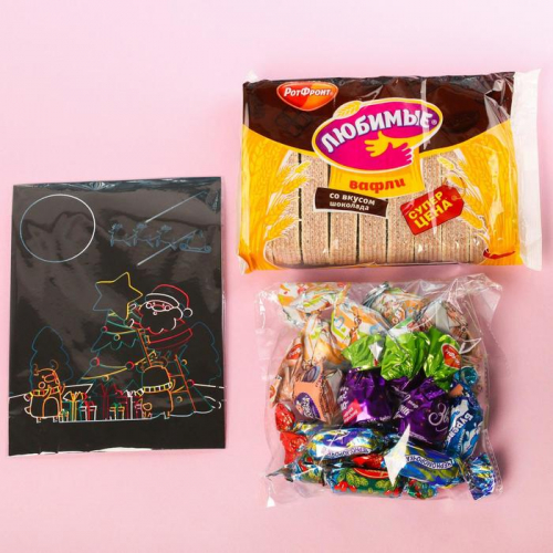 Подарочный набор «С Новым Годом»: конфеты 500 г., гравюра, ящик для игрушек