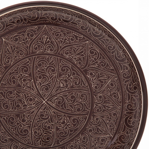 Ляган плоский 32см коричневый Риштанская Керамика